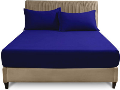 Gc Gaveno Cavailia Plain Dyed Fitted Bedsheet Double Royal Blue Super Soft & Comfy Non Iron Fitted Sheet - image 1