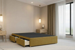 "Nexus Windsor Mustard Plush Divan Bed Base 2 Drawers Foot-End With 54"" Floor Standing Winged Headboard 5' King" - thumbnail 6