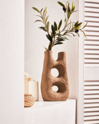 Beliani Flower Vase Uaru Stoneware 27 Cm Brown - thumbnail 2