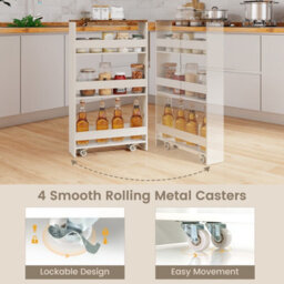 Costway 4-Tier Slim Storage Cart Narrow Rolling Kitchen Serving Cart W/ Open Shelves - thumbnail 8