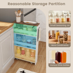 Costway 4-Tier Slim Storage Cart Narrow Rolling Kitchen Serving Cart W/ Open Shelves - thumbnail 6