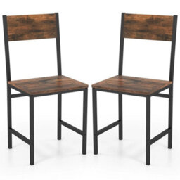 Set Of 2 Dining Chairs Armless Dinner Chairs W/metal Legs-Coffee - thumbnail 1