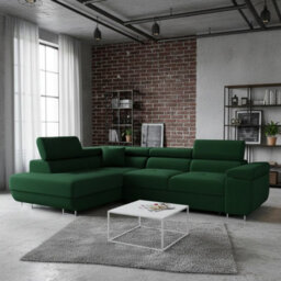 Torezio Corner Sofa Bed With Adjustable Headrests Sleeping Function Storage Upholstered Back 274X203X90 Green Left