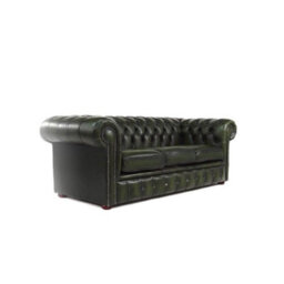 Chesterfield 3 Seater Antiquen Green Real Leather Tufted Buttoned Sofa In Classic Style - thumbnail 5