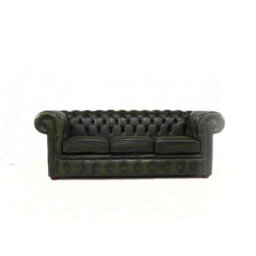 Chesterfield 3 Seater Antiquen Green Real Leather Tufted Buttoned Sofa In Classic Style - thumbnail 2