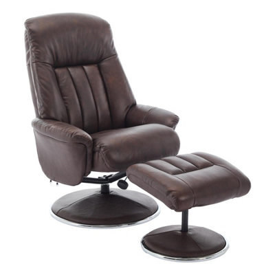 Morris Living The Lyon - Genuine Leather Swivel Recliner Chair & Footstool In Brown - image 1