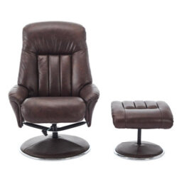 Morris Living The Lyon - Genuine Leather Swivel Recliner Chair & Footstool In Brown - thumbnail 2