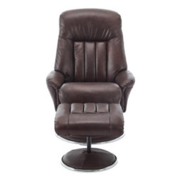 Morris Living The Lyon - Genuine Leather Swivel Recliner Chair & Footstool In Brown - thumbnail 4