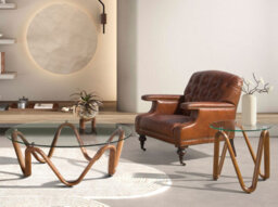 Angel Cerda Elegant Round Tempered Glass Coffee Table With Walnut Legs - thumbnail 5