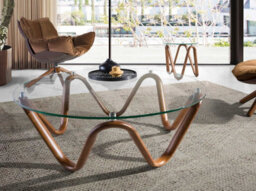 Angel Cerda Elegant Round Tempered Glass Coffee Table With Walnut Legs - thumbnail 6