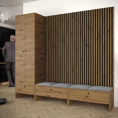 Modular Hallway Furniture Set Balma Vi With Metal Hooks And Decorative Slats Grey Panels - image 1