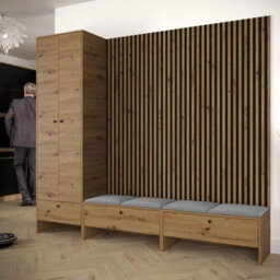 Modular Hallway Furniture Set Balma Vi With Metal Hooks And Decorative Slats Grey Panels