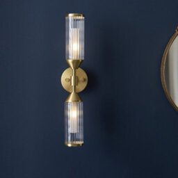Luminosa Lighting Luminosa Trieste 2 Light Wall Lamp Satin Brass Plate With Clear & Frosted Glass - thumbnail 2