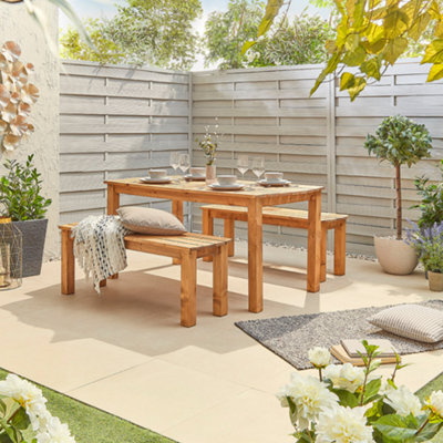 Off The Grain Wooden Garden Table And Bench Set - 180Cm Length With Two Benches - Minimal Assembly Required - image 1