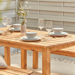 Off The Grain Wooden Garden Table And Bench Set - 180Cm Length With Two Benches - Minimal Assembly Required - thumbnail 5