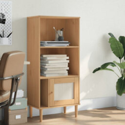 Walplus Bookcase Senja Rattan Look Brown 60X35X130 Cm Solid Wood Pine