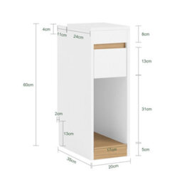 Sobuy Fbt163-Nw,narrow Bedside Table Nightstands With Removable Top And Drawer 20Cm Wide Side Table,w20Xd35Xh60 - thumbnail 5