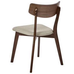 Wyld And Coco Timberline Armless Retro Dining Chairs Set Of 2 - Brown Rubberwood, Beige Padded Seats - thumbnail 5