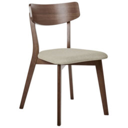 Wyld And Coco Timberline Armless Retro Dining Chairs Set Of 2 - Brown Rubberwood, Beige Padded Seats - thumbnail 4