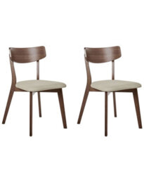 Wyld And Coco Timberline Armless Retro Dining Chairs Set Of 2 - Brown Rubberwood, Beige Padded Seats - thumbnail 3
