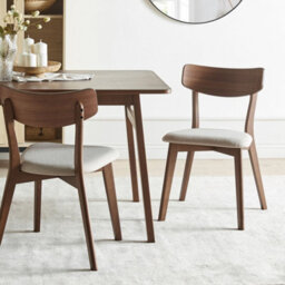 Wyld And Coco Timberline Armless Retro Dining Chairs Set Of 2 - Brown Rubberwood, Beige Padded Seats - thumbnail 2