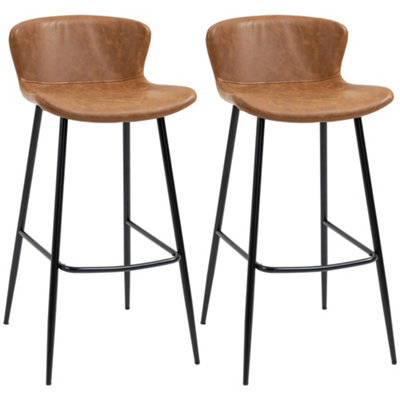 Wyld Haus Lorelu Loba Set Of 2 Faux Leather Brown Upholstered Bar Stools With Steel Legs And Footrest. - image 1