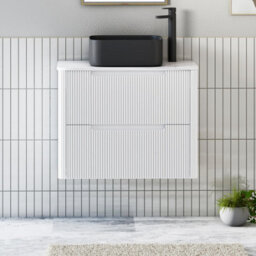 Royal Bathrooms Avenza 600mm Matt White Wall Hung Bathroom Countertop Vanity Unit 2 Drawer With Art Square Basin - thumbnail 1
