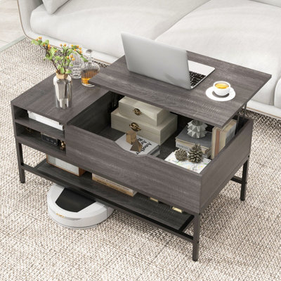 Costway Lift Top Coffee Table Living Room Center Table W/ Removable Shelf-Grey - image 1