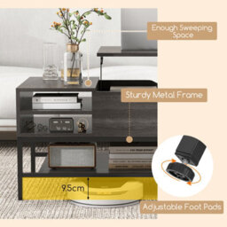 Costway Lift Top Coffee Table Living Room Center Table W/ Removable Shelf-Grey - thumbnail 7