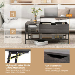 Costway Lift Top Coffee Table Living Room Center Table W/ Removable Shelf-Grey - thumbnail 6