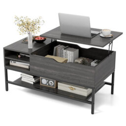 Costway Lift Top Coffee Table Living Room Center Table W/ Removable Shelf-Grey - thumbnail 2