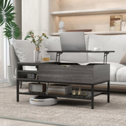 Costway Lift Top Coffee Table Living Room Center Table W/ Removable Shelf-Grey - thumbnail 8