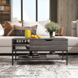 Costway Lift Top Coffee Table Living Room Center Table W/ Removable Shelf-Grey - thumbnail 9