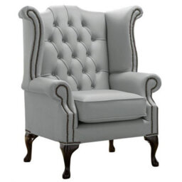 Chesterfield High Back Wing Chair Shelly Moon Mist Leather Bespoke In Queen Anne Style - thumbnail 1