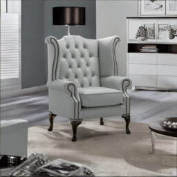 Chesterfield High Back Wing Chair Shelly Moon Mist Leather Bespoke In Queen Anne Style - thumbnail 3