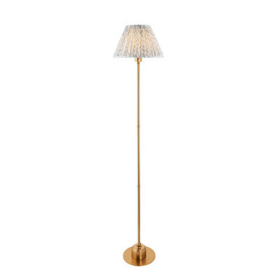 Luminosa Lighting Luminosa Burley Rechargeable Brushed Aged Brass Plate Floor Lamp With Shell Bay Blue Fabric Leaf Shade 30Cm Integrated Led - image 1