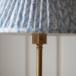 Luminosa Lighting Luminosa Burley Rechargeable Brushed Aged Brass Plate Floor Lamp With Shell Bay Blue Fabric Leaf Shade 30Cm Integrated Led - thumbnail 4