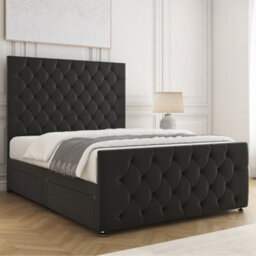 Bsspoke Maya Divan Bed Set In Black Velvet With 54Inch Headboard & 20Inch Footboard & 4 Drawers & Mattress In All Sizes - thumbnail 3
