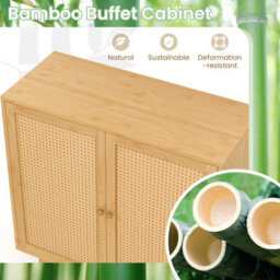 Costway Bamboo Buffet Cabinet Boho Sideboard Storage Cabinet-Natural - thumbnail 4