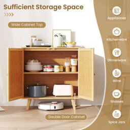Costway Bamboo Buffet Cabinet Boho Sideboard Storage Cabinet-Natural - thumbnail 7
