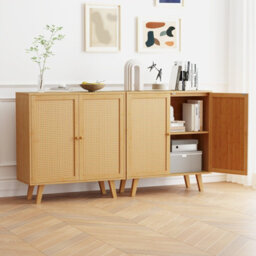 Costway Bamboo Buffet Cabinet Boho Sideboard Storage Cabinet-Natural - thumbnail 5