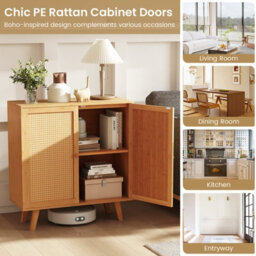 Costway Bamboo Buffet Cabinet Boho Sideboard Storage Cabinet-Natural - thumbnail 3