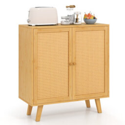 Costway Bamboo Buffet Cabinet Boho Sideboard Storage Cabinet-Natural - thumbnail 1