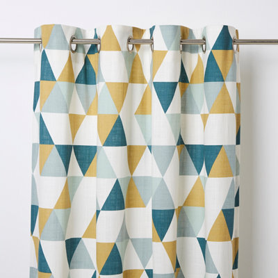 GoodHome Rima Blue, Grey & Mustard Triangle Unlined Eyelet Curtain (W)167Cm (L)228Cm, Single