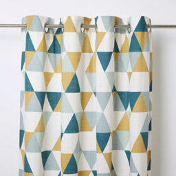 GoodHome Rima Blue, Grey & Mustard Triangle Unlined Eyelet Curtain (W)167Cm (L)228Cm, Single - thumbnail 1