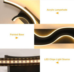Led Black Indoor Wall Light 12W 1350Lm Modern Wall Lamp Acrylic - thumbnail 4