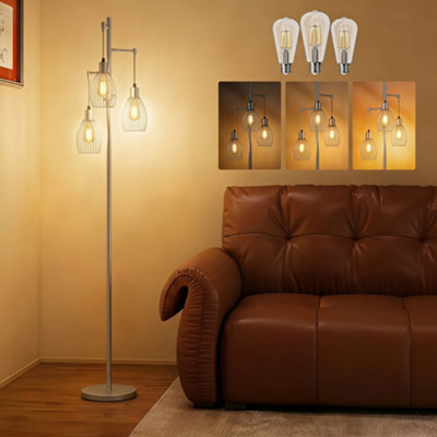 Homcom Industrial 3-Light Floor Lamp Dimmable Led Standing Lamp, Silver Tone - image 1