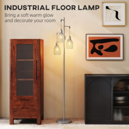 Homcom Industrial 3-Light Floor Lamp Dimmable Led Standing Lamp, Silver Tone - thumbnail 6