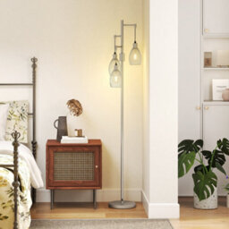 Homcom Industrial 3-Light Floor Lamp Dimmable Led Standing Lamp, Silver Tone - thumbnail 9