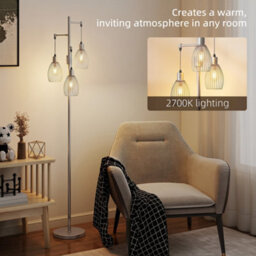 Homcom Industrial 3-Light Floor Lamp Dimmable Led Standing Lamp, Silver Tone - thumbnail 5